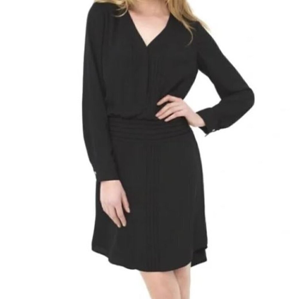 White House Black Market Black Long Sleeve Pintuckβ Mini Dress Size 8